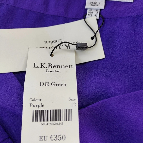 NWT LK Bennett UK12 Eur40 US8 Purple silk chiffon sleeveless Greca dress - Picture 7 of 8